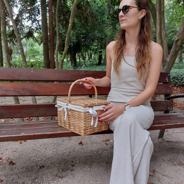 Color Wicker Picnic Basket - Rectangular Cream - Small