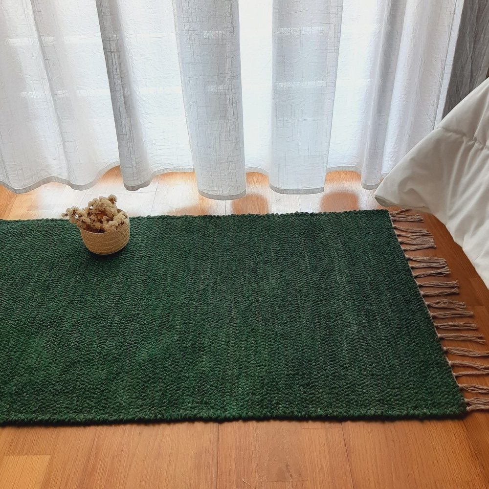 Small Dark Green Rug 60x110cm Ring Line Rug