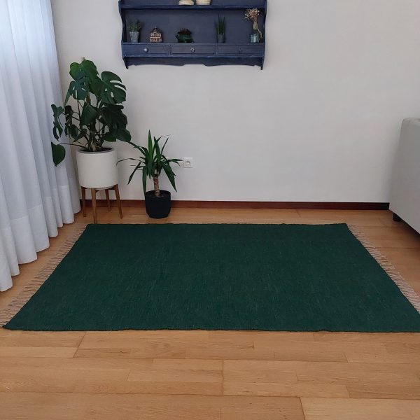 Large Dark Green Rug - 140x200cm - Ring Line Rug