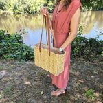 Reed Shoulder Bag with Leather Handles