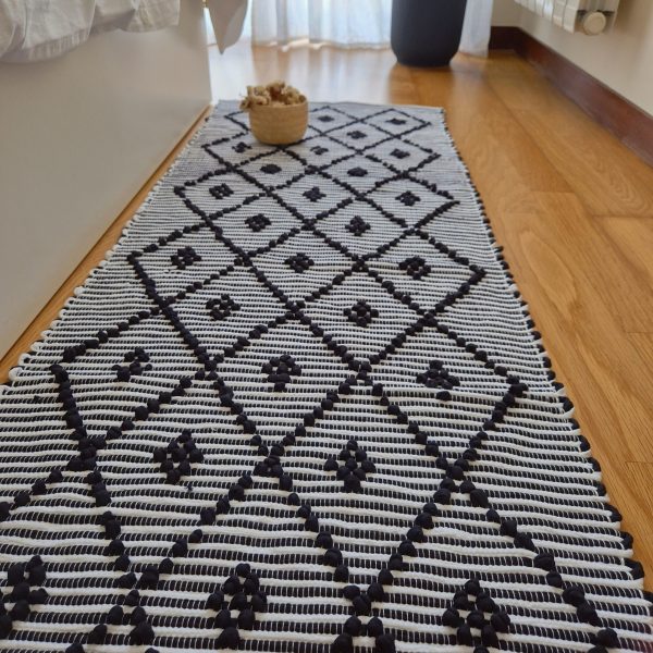 Runner Rug Black and White - 50x200cm - Knotted Rug