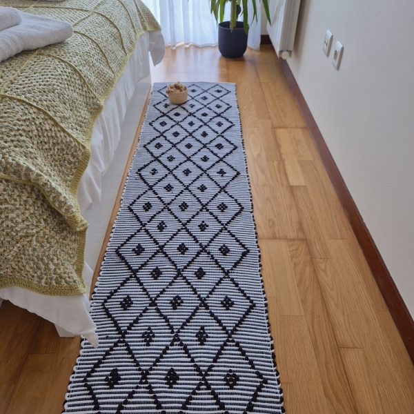 Runner Rug Black and White - 50x200cm - Knotted Rug