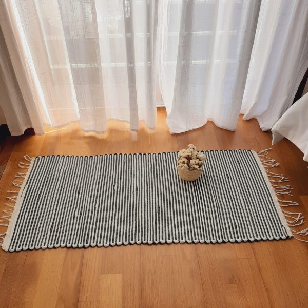 Small Black and White Striped Rug - 50x100cm - Traditional Rug