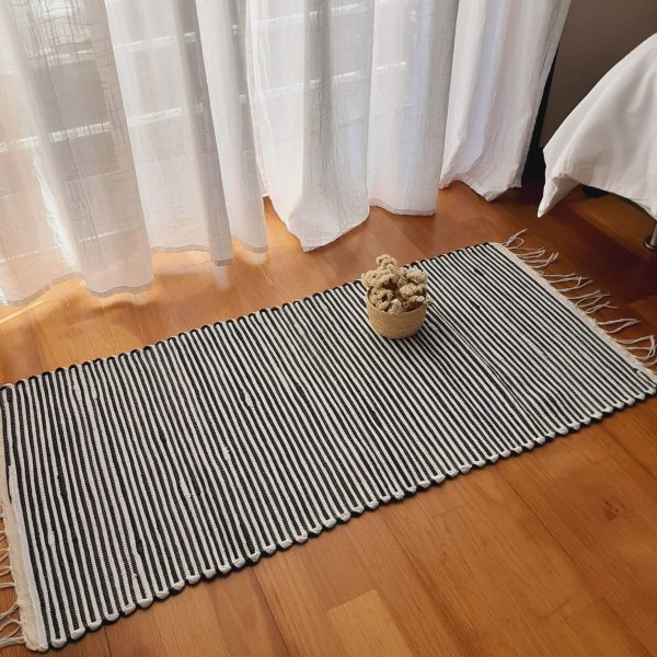Small Black and White Striped Rug - 50x100cm - Traditional Rug