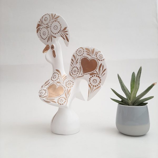Large White and Gold Portuguese Rooster - 30cm