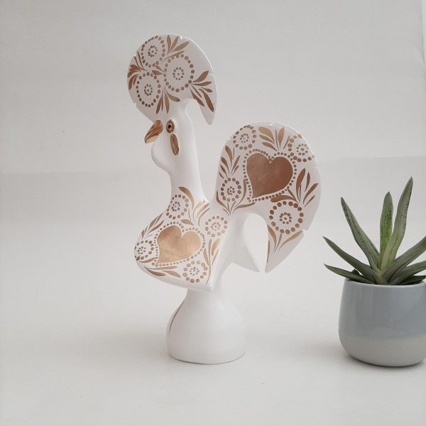 Large White and Gold Portuguese Rooster - 30cm