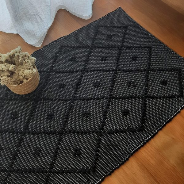 Small Black Rug - 50x100cm - Knotted Rug