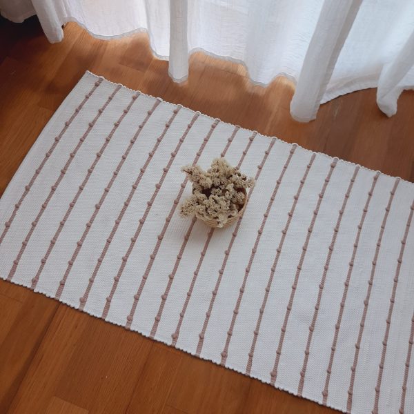 Small White and Old Rose Rug - 50x100cm - Knotted Rug