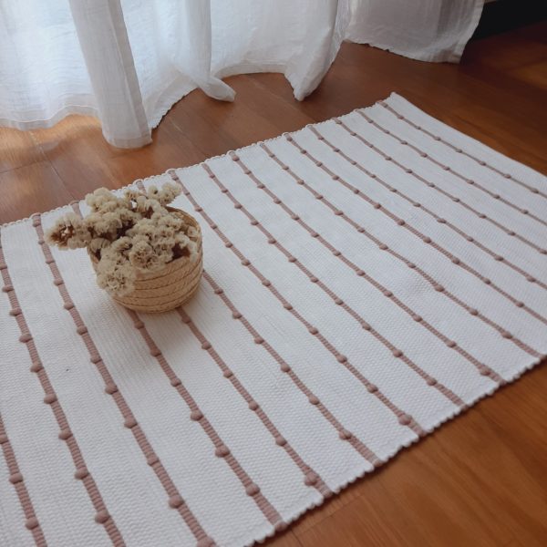 Small White and Old Rose Rug - 50x100cm - Knotted Rug