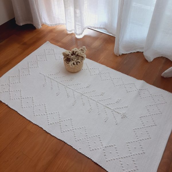 Small White Rug - 50x100cm - Knotted Rug