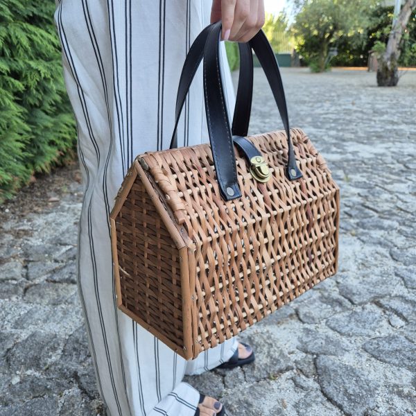 Wicker Classic Bag With Leather Handle