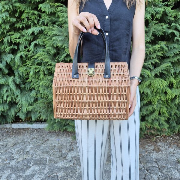 Wicker Classic Bag With Leather Handle