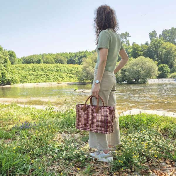 Reed Market Bag - Natural and Pink Straw