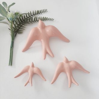 glazed pastel pink swallows wall hanging decor