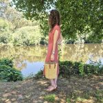 Round Reed Basket Bag with Leather Handle