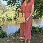 Round Reed Basket Bag with Leather Handle