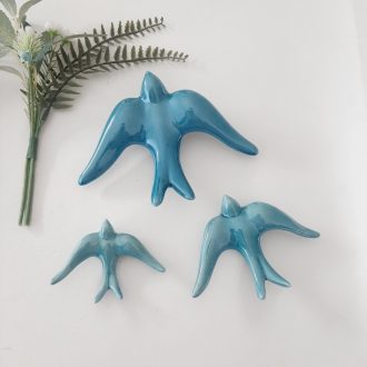 glazed teal blue swallows wall decor