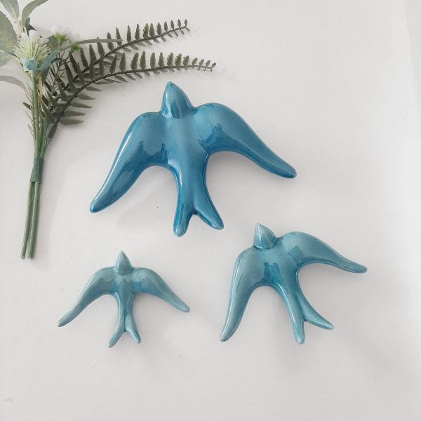 glazed teal blue swallows wall decor