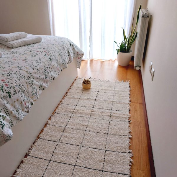 Medium Cream Rug With Black Line Squares