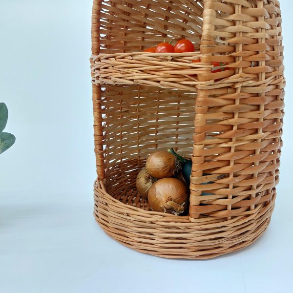 Wicker Onion Basket Rattan Woven Wall Hanging Storage Basket Kitchen Potato Garlic Onion Storage Bins Vegetable Storage Keeper Farm Sundries Basket Woven Basket (Color : Coffee