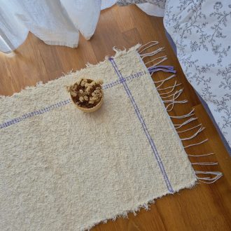 small ecru and purple rug made in recycled cotton