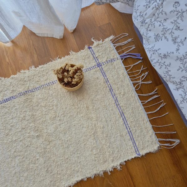 small ecru and purple rug made in recycled cotton