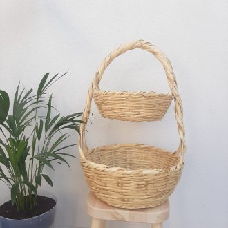 Two Tier Cane Basket With Handle
