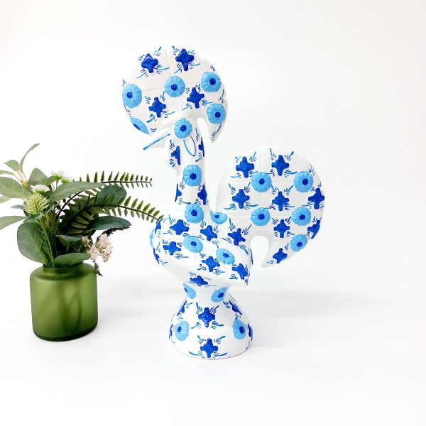White and Blue Rooster with Relief