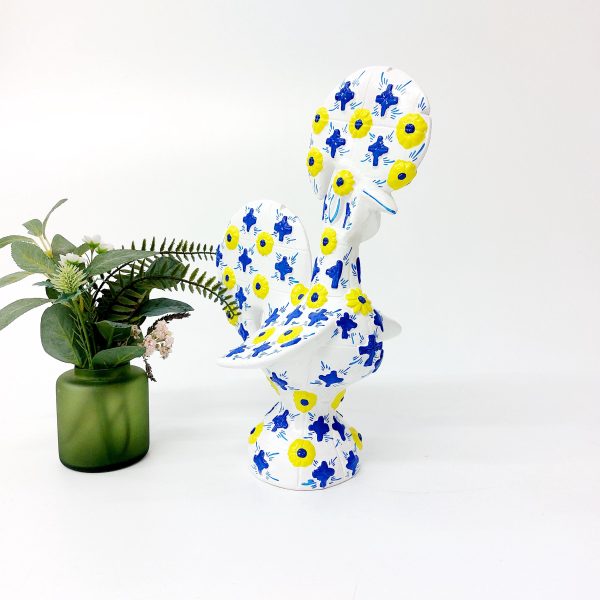 large White and Yellow Blue Rooster with Relief