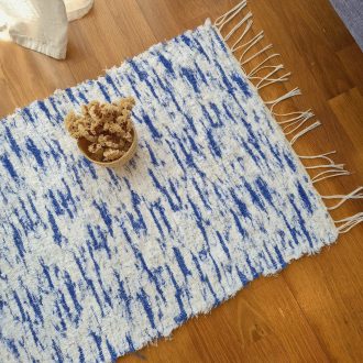 white and blue small rug