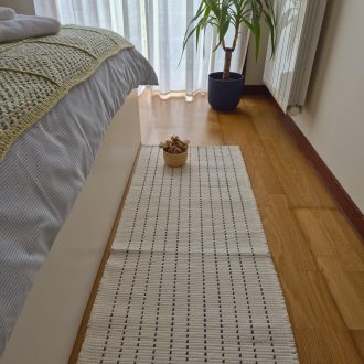 ecru runner with black stripes lines