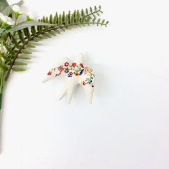mini ceramic bird with flowers