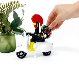 White Motorcycle With Ceramic Rooster
