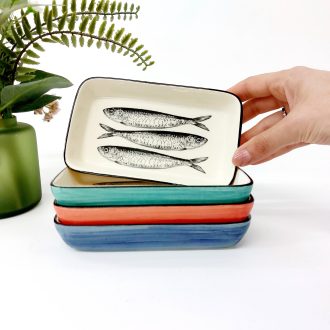 Small Rectangular Ceramic Plate With Sardines Design