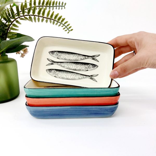 Small Rectangular Ceramic Plate With Sardines Design