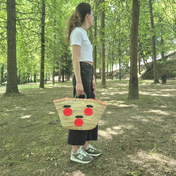 Woven Straw Handbag With Oranges