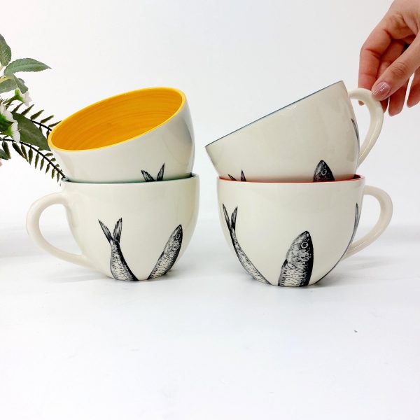 Extra Large Ceramic Mug With Sardines 27 oz mug