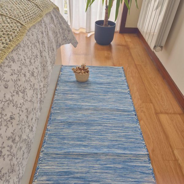 Cotton Runner Rug Blue and White 2m