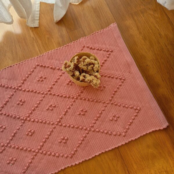 mini pink handknotted rug made in pure cotton