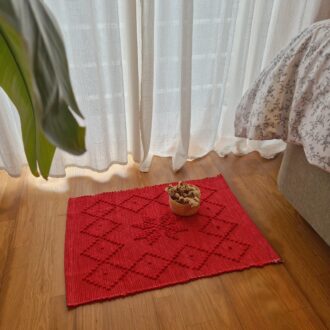 mini handknotted red rug