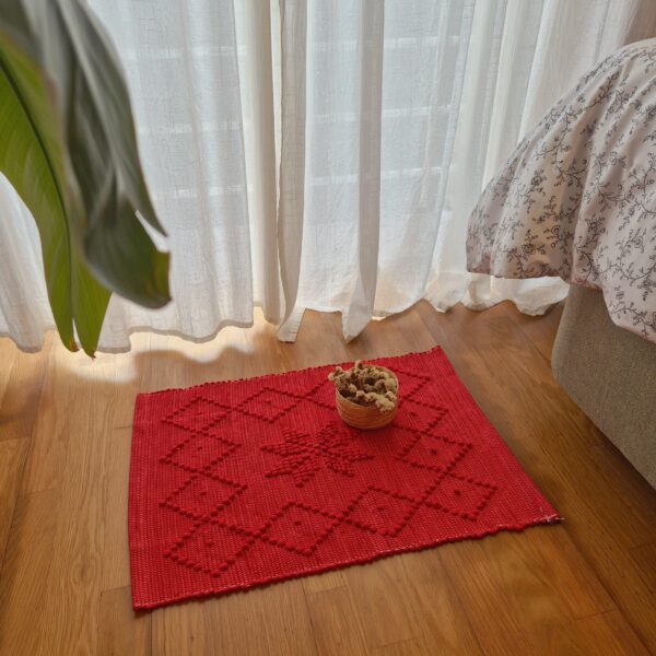 mini handknotted red rug