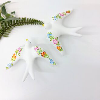 Handpainted Ceramic Swallow with Flowers