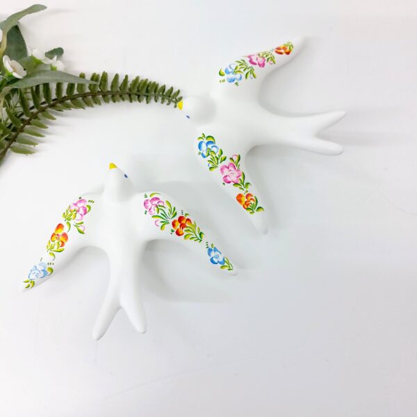Handpainted Ceramic Swallow with Flowers