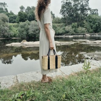straw handbag black