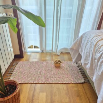pink and brown cotton rug