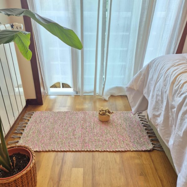 pink and brown cotton rug