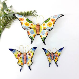 Handpainted Ceramic Butterfly with Flowers