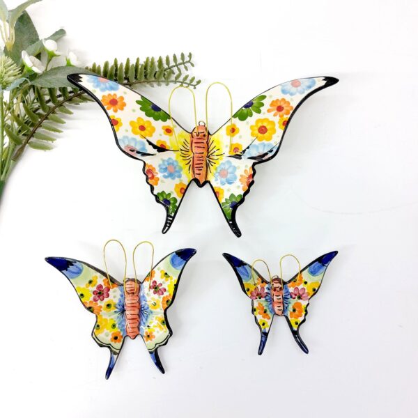 Handpainted Ceramic Butterfly with Flowers