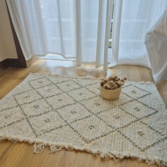 sage green geometric rug