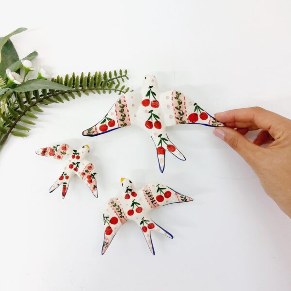handpainted swallows with cherries